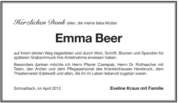 Traueranzeige von Emma Beer von Pegnitz-Zeitung
